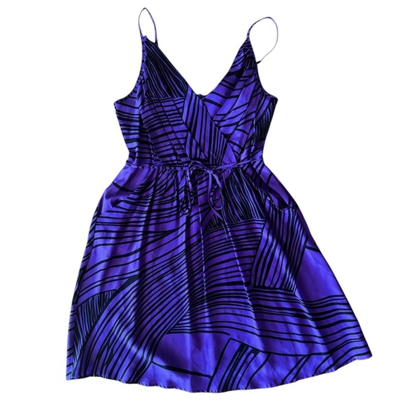 Yumi Kim Small Silk Mini Dress Purple Black Abstract Print Sleeveless Pockets - Picture 2 of 8